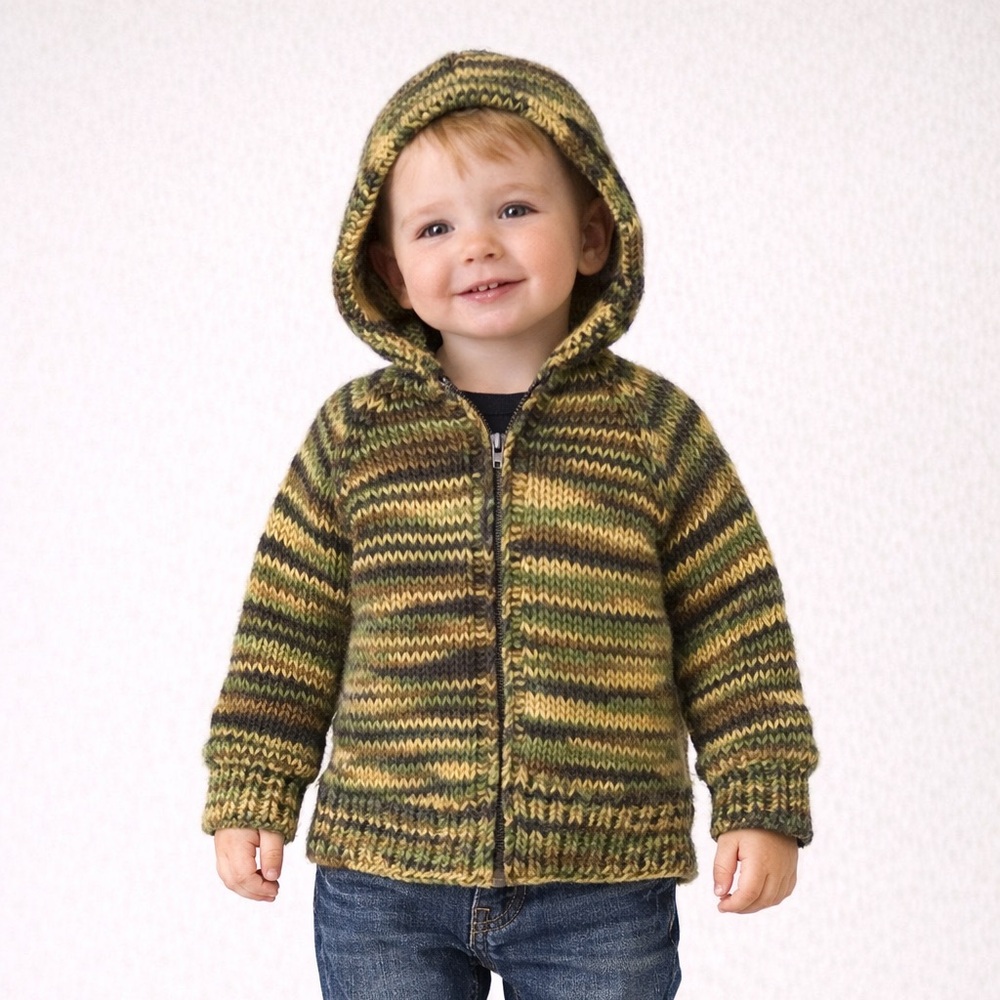 Striped Green and Brown Knit Hoodie